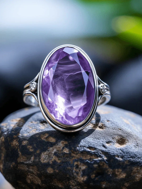 Adjustable Amethyst Kathaila Silver Ring - Saturn's Serenity | Brahmatells - BrahmatellsStore