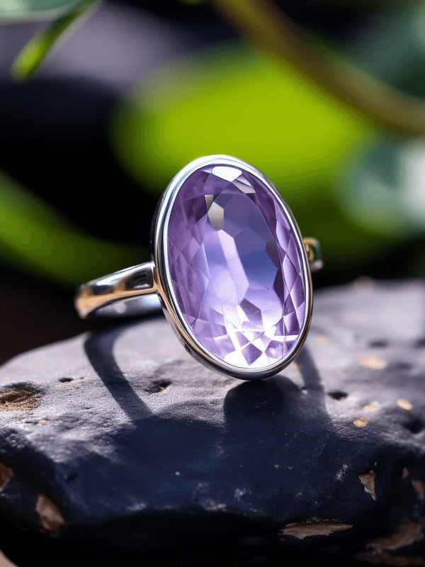 Amethyst Kathaila Round Silver Ring - Saturn's Spiritual Essence | Brahmatells - BrahmatellsStore