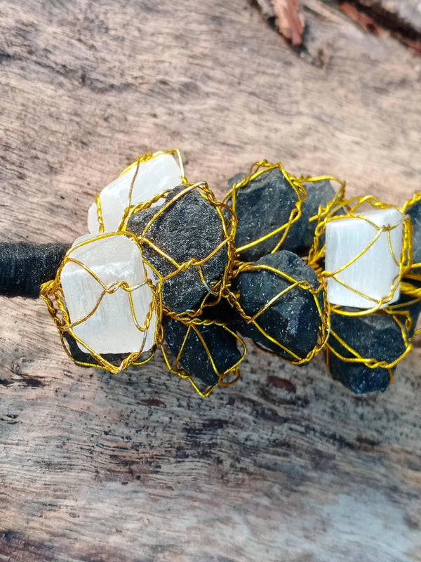 Black Tourmaline Selenite Hanging | Brahmatells - BrahmatellsStore