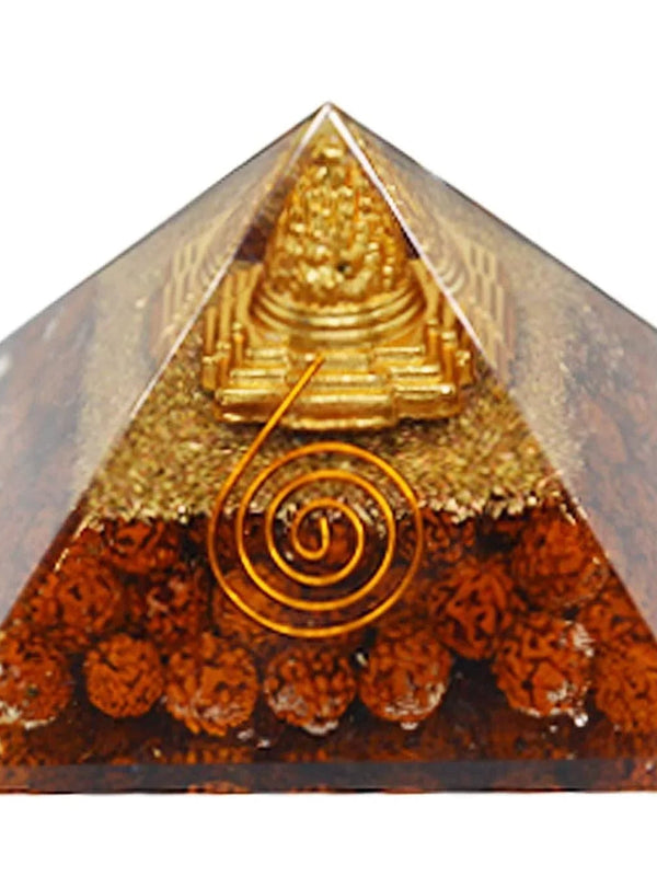 Crystal Pyramid with Shri Yantra and Rudraksha for Spiritual Healing, Meditation, Health & Wealth - BrahmatellsStore