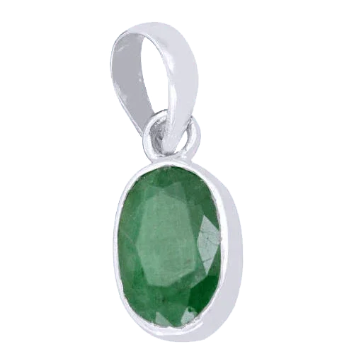 Emerald Oval Dark Green Silver Pendant - Panna's Grace | Brahmatells - BrahmatellsStore