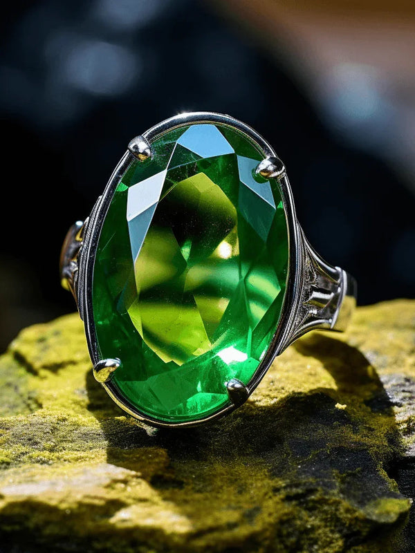 Emerald Oval-Natural Bluish-Green Ring - Mercury's Gem | Brahmatells - BrahmatellsStore