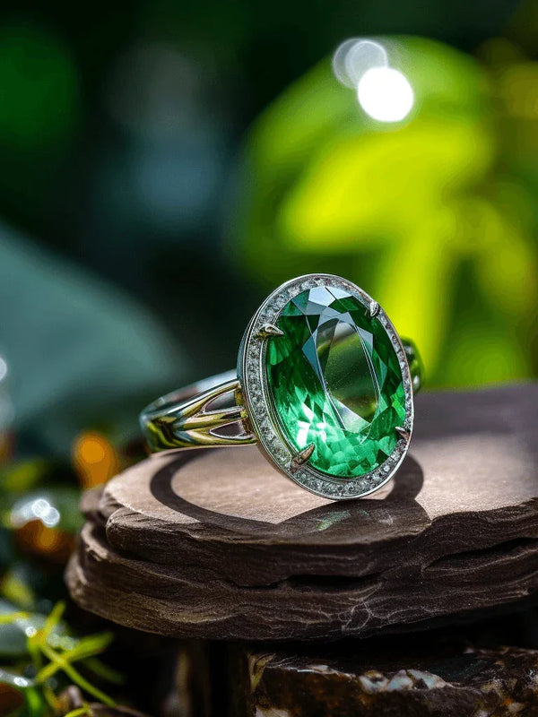 Emerald Oval-Yellow-Green Ring - Mercury's Harmony | Brahmatells - BrahmatellsStore