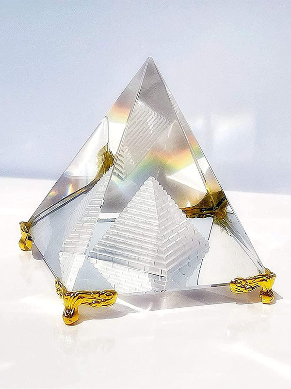 Feng Shui Crystal Pyramid On Golden Stand for Positive Energy and Vastu Correction, Good Luck & Prosperity - BrahmatellsStore
