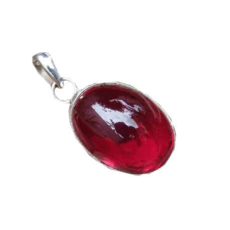 Jam Red Ruby Manak Oval Pendant in Silver - Sun's Brilliance | Brahmatells - BrahmatellsStore