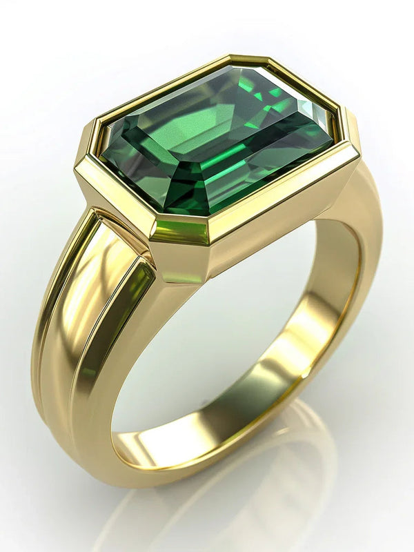 Intense Dark-Green Emerald Rectangle Ring - Panna | Brahmatells Astro Collection