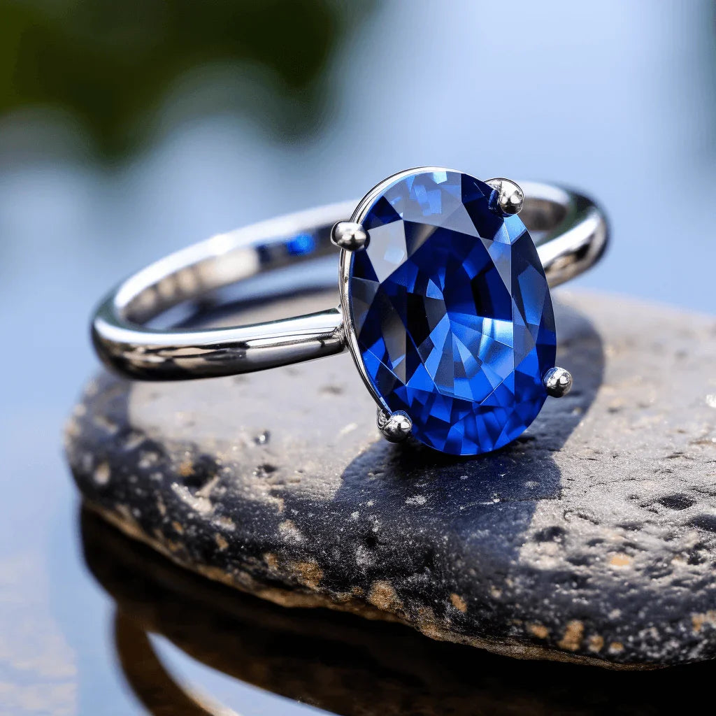 Blue Sapphire Oval Ring - Saturn's Elegance | Brahmatells - BrahmatellsStore