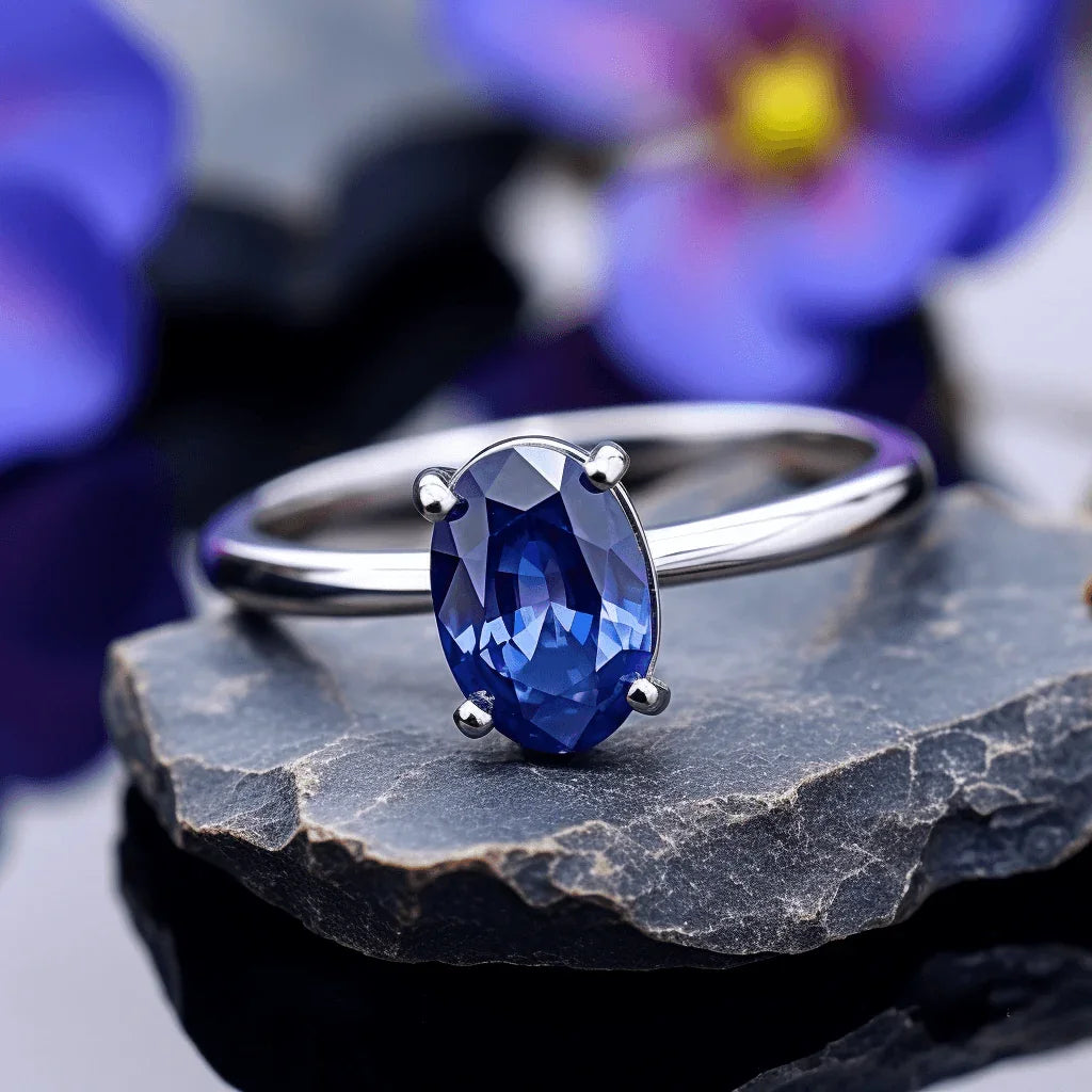 Blue Sapphire Oval Ring - Saturn's Elegance | Brahmatells - BrahmatellsStore