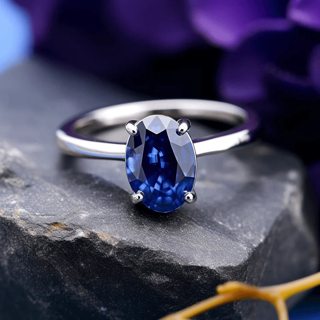 Blue Sapphire Oval Ring - Saturn's Elegance | Brahmatells - BrahmatellsStore