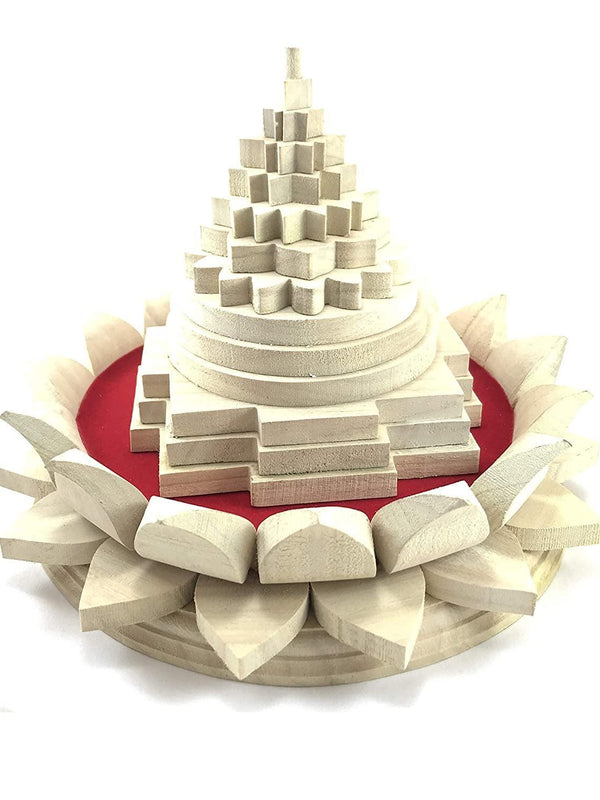 Energized Shri Yantra Vastu Pyramid with Wooden Lotus Base | Brahmatells - BrahmatellsStore