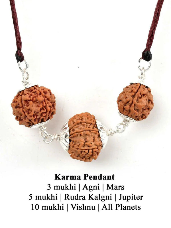 Karma Pendant with 3, 5, and 10 Mukhi Rudraksha | Brahmatells - BrahmatellsStore