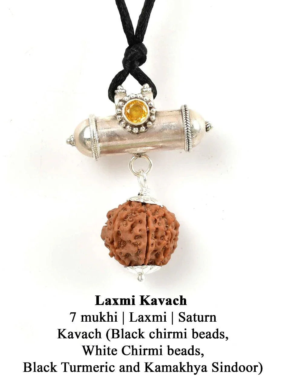 Laxmi Kavach Pendant with 7 Mukhi Rudraksha | Brahmatells - BrahmatellsStore
