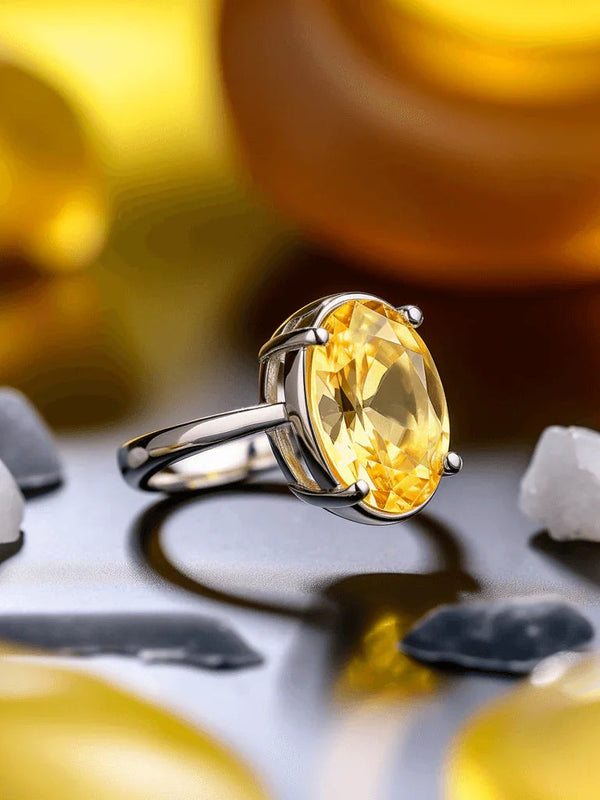 Oval Golden Yellow Sapphire (Pukhraj/Pitambari) Ring - Jupiter's Blessing | Brahmatells - BrahmatellsStore
