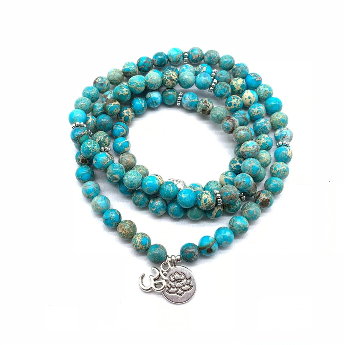 Turquoise Mala Lotus Necklace - 108 Beads for Yoga & Meditation | Brahmatells - BrahmatellsStore